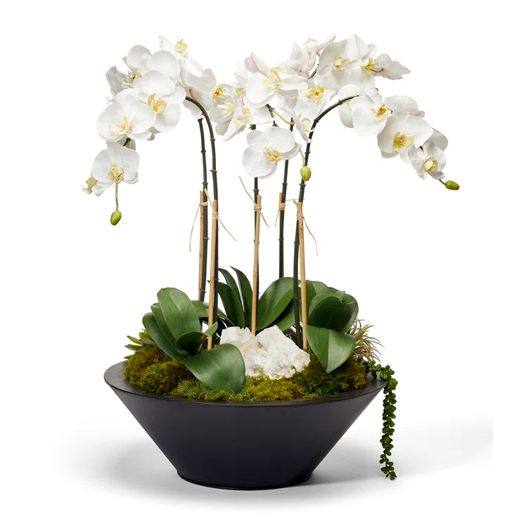 Faux Silk Orchid Arrangement in Planter