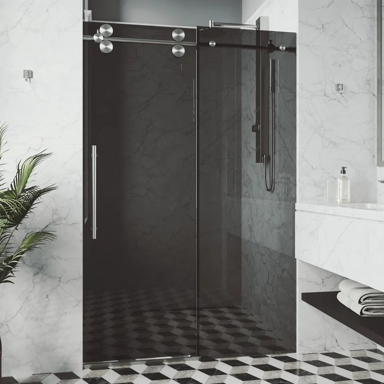 Elan 56-60" W x 74" H Sliding Frameless Shower Door with 3/8" Tinted Glass