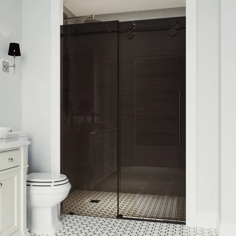 Elan 68-72" W x 74" H Sliding Frameless Shower Door with 3/8" Tinted Glass