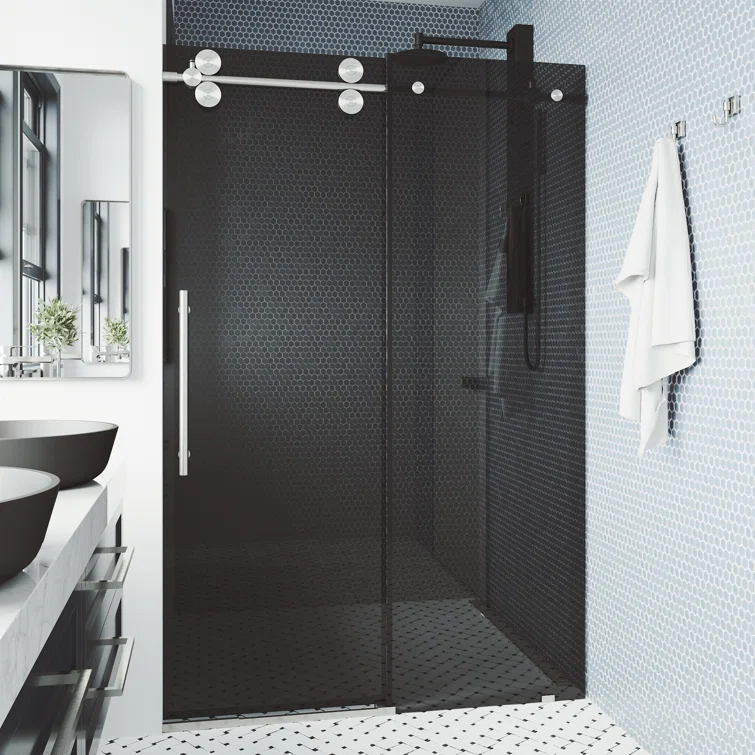 Elan 68-72" W x 74" H Sliding Frameless Shower Door with 3/8" Tinted Glass