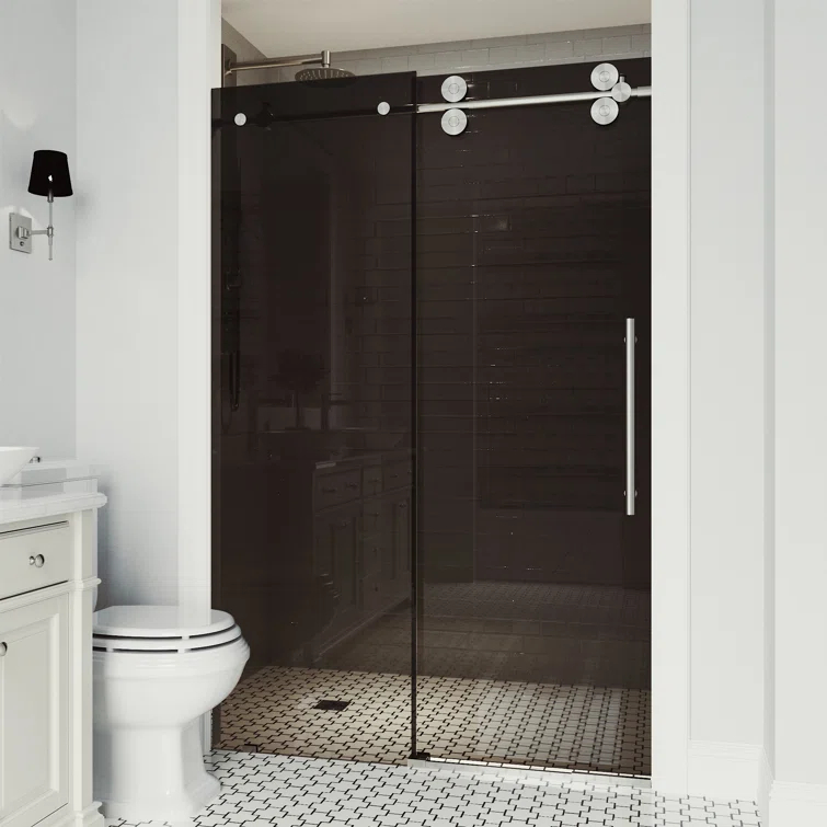Elan 68-72" W x 74" H Sliding Frameless Shower Door with 3/8" Tinted Glass