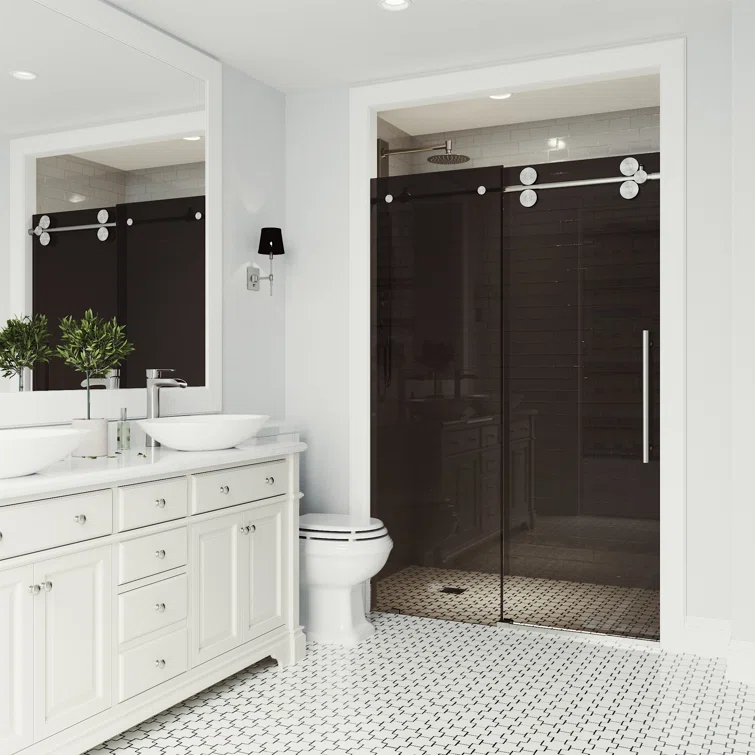 Elan 68-72" W x 74" H Sliding Frameless Shower Door with 3/8" Tinted Glass