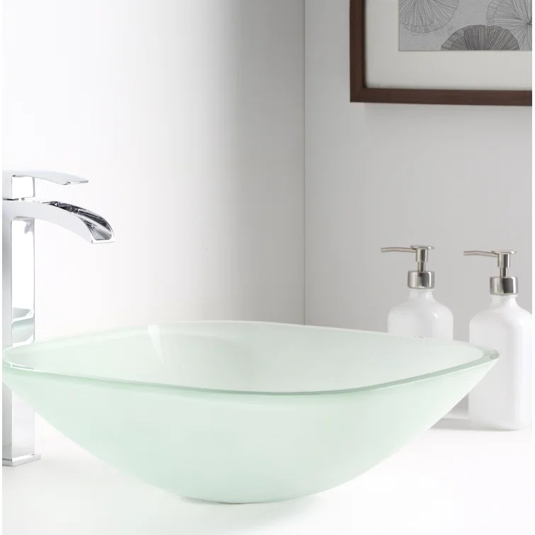 ANZZI LS-AZ8125 ANZZI Victor 16.5'' Matte Clear Tempered Glass Square Bathroom Sink