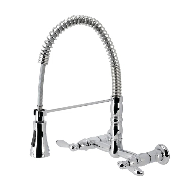Kingston Brass GS1241AL Kingston Brass Heritage Double-Handle 2-Hole Wall-Mount Pre-Rinse Bridge Kitchen Faucet