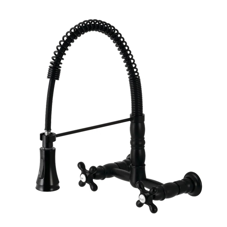Kingston Brass Heritage Double-Handle 2-Hole Wall-Mount Pre-Rinse Bridge Kitchen Faucet