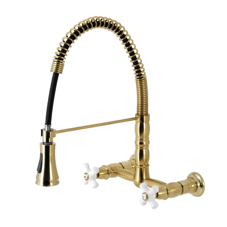 Kingston Brass GS1245PX Kingston Brass Heritage Double-Handle 2-Hole Wall-Mount Pre-Rinse Bridge Kitchen Faucet