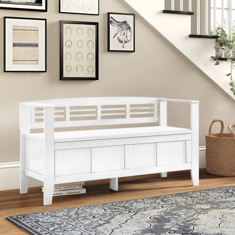Simpli Home Adams 48"W Solid Wood Contemporary Entryway Storage Bench with Lift-Top Lid and Dual Compartments