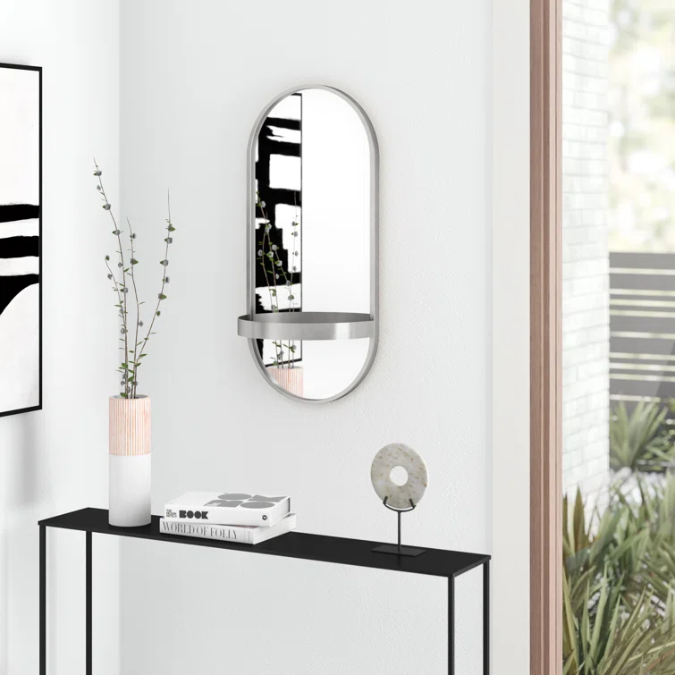 Lumi Metal Flat Mirror with Shelves