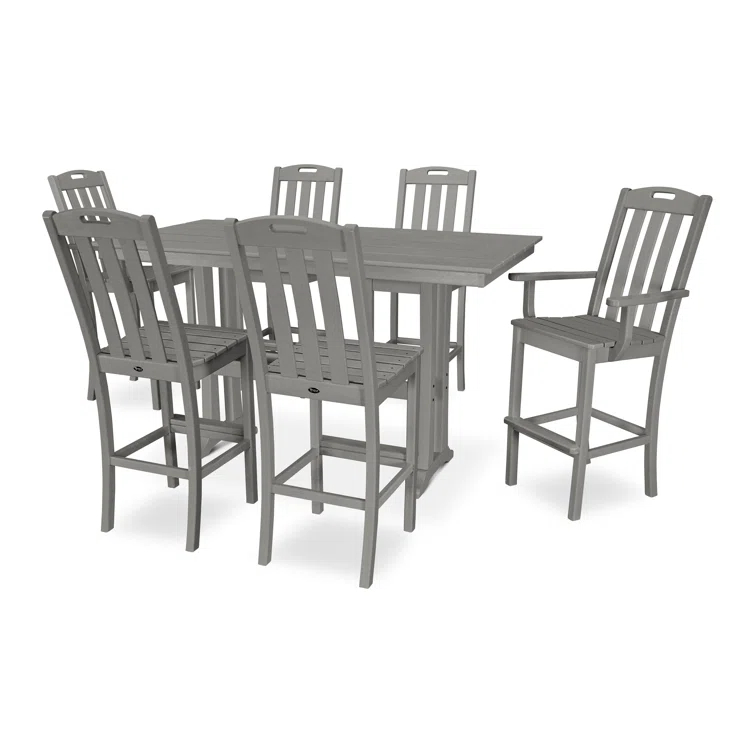 Yacht Club 7-Piece Farmhouse Trestle Bar Set