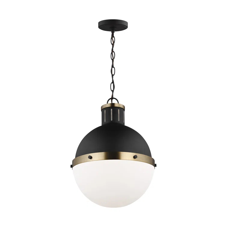 Generation Lighting Hanks 1 -Light Midnight Black Transitional White glass Globe Medium Hanging Pendant light
