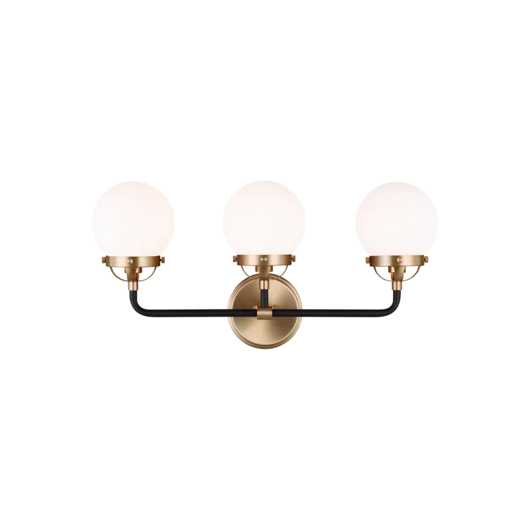 Satin Brass and Black 3-Light Globe Vanity Light