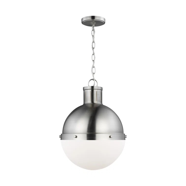 Generation Lighting Hanks 1 -Light Brushed Nickel Transitional White glass Globe Medium Hanging Pendant light