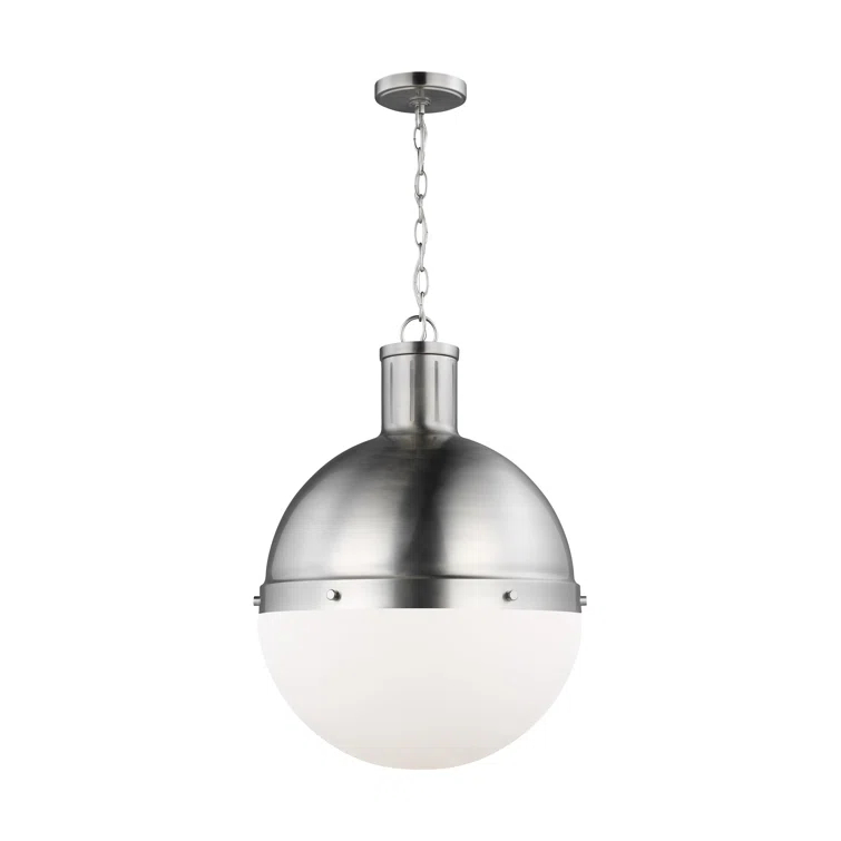 Generation Lighting Hanks 1 -Light Brushed nickel Transitional White glass Globe Large Hanging Pendant light