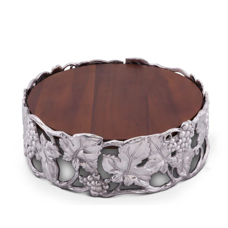 Handcrafted Silver and Wood Pedestal Cake Stand