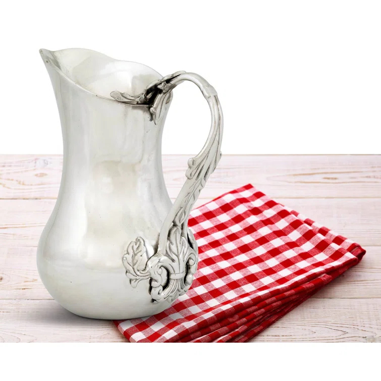 Ornate Silver Aluminum Pitcher with Fleur-de-Lis Handle