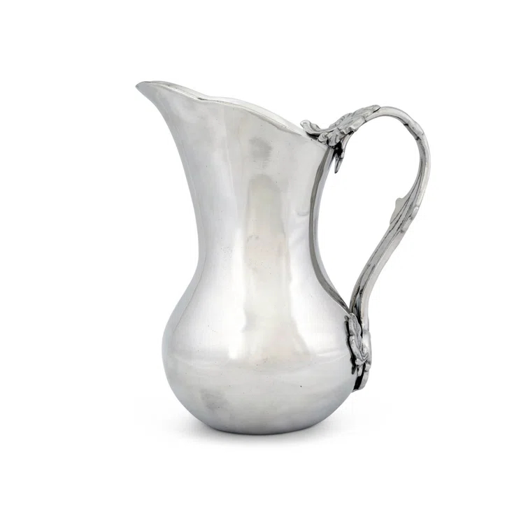 Ornate Silver Aluminum Pitcher with Fleur-de-Lis Handle