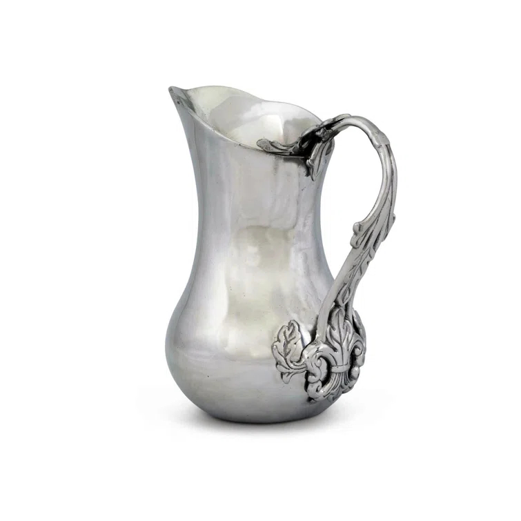 Ornate Silver Aluminum Pitcher with Fleur-de-Lis Handle