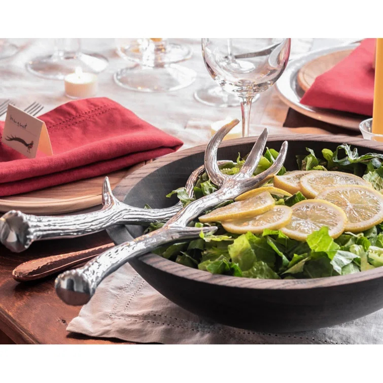 Rustic Aluminum Antler Salad Serving Set, 13.25 inches