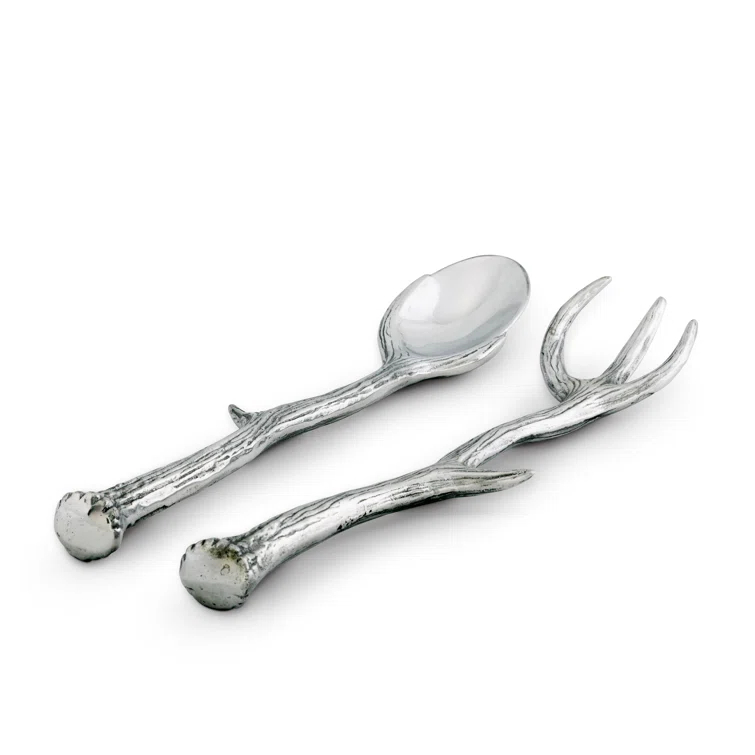 Rustic Aluminum Antler Salad Serving Set, 13.25 inches
