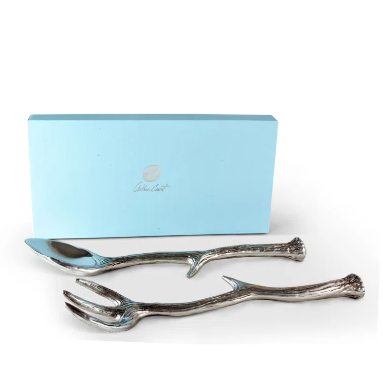 Rustic Aluminum Antler Salad Serving Set, 13.25 inches