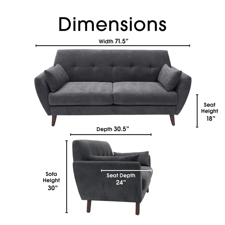 Serta Artesia Midcentury Modern Sofa with Tapered Legs