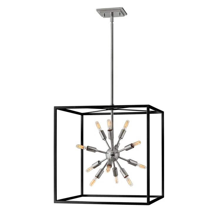 Aros 12-Light Open Frame Cube Pendant - Black & Polished Nickel