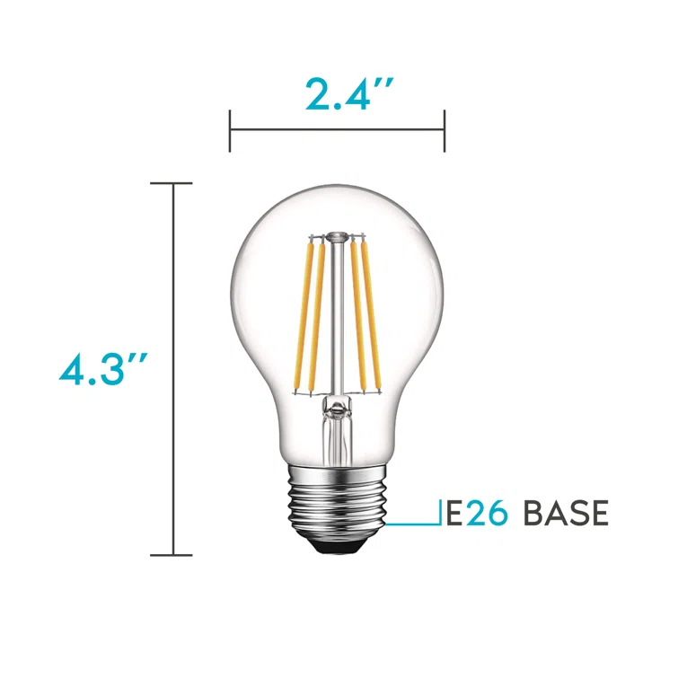 8 Watt (60 Watt Equivalent), Edison A19 LED, Dimmable Light Bulb, E26/Medium (Standard) Base