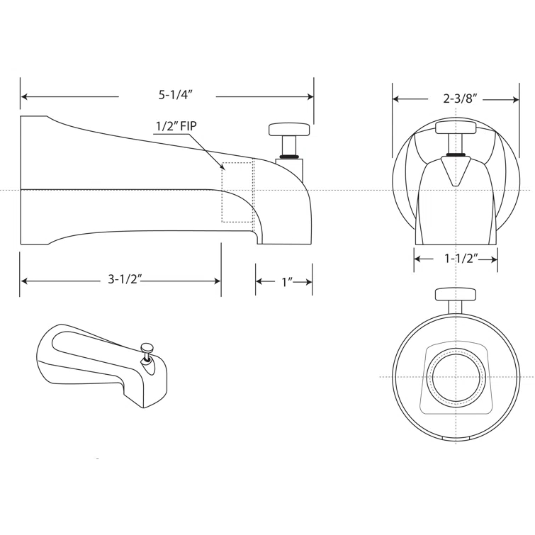 5-1/4" Reach Wall Mount Tub Spout with Front Diverter