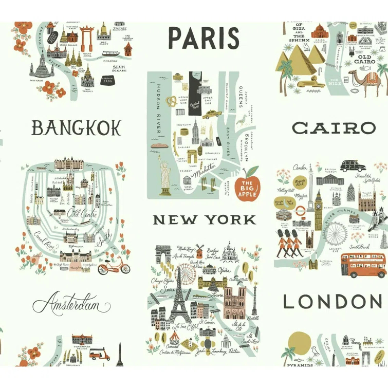 Rifle Paper Co. City Maps 27' L x 27" W Wallpaper Roll