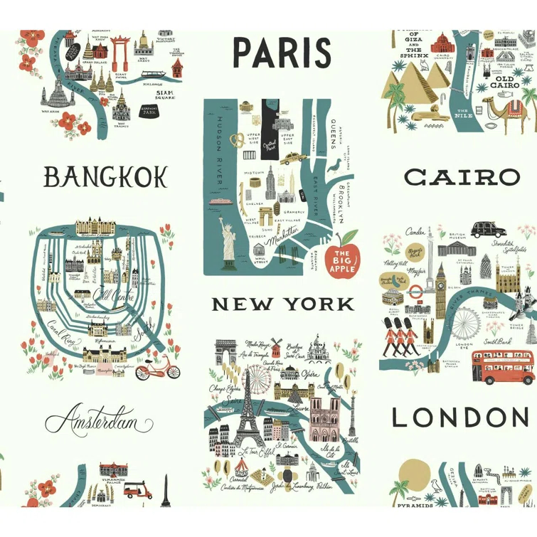 Rifle Paper Co. City Maps 27' L x 27" W Wallpaper Roll