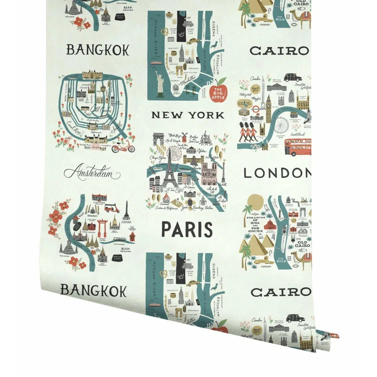 Rifle Paper Co. City Maps 27' L x 27" W Wallpaper Roll