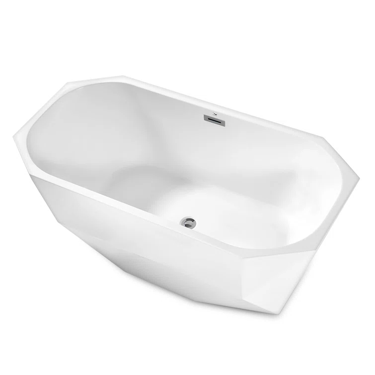 59" Streamline Freestanding Soaking Acrylic Bathtub With Drain and Bamboo Tray