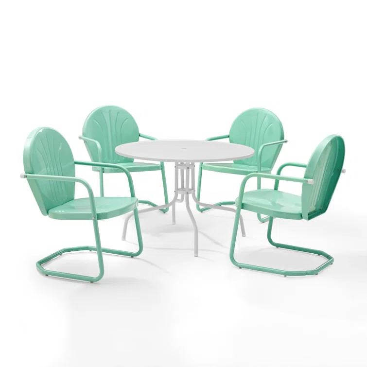 Burley Round 4 - Person 39" Long Powder Coated Steel Dining Set
