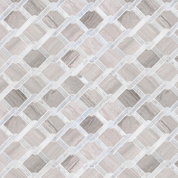 Supreme Tile Wooden Beige 12.01 in. x 12.01 in. Geometric Polished Marble Mosaic Tile