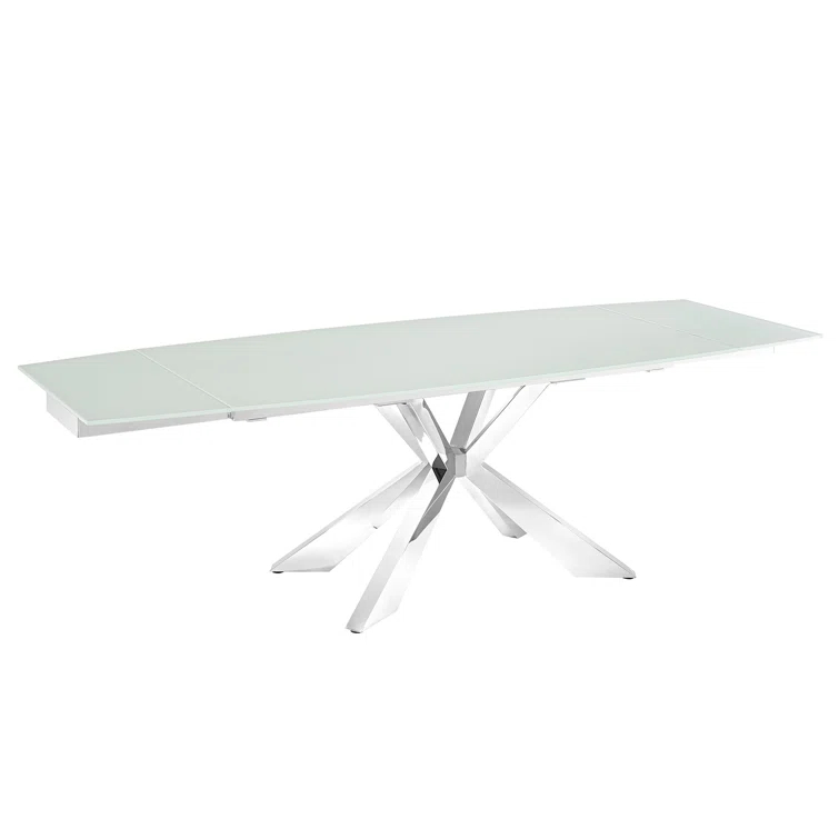 Extendable Glass Top Metal Base Dining Table