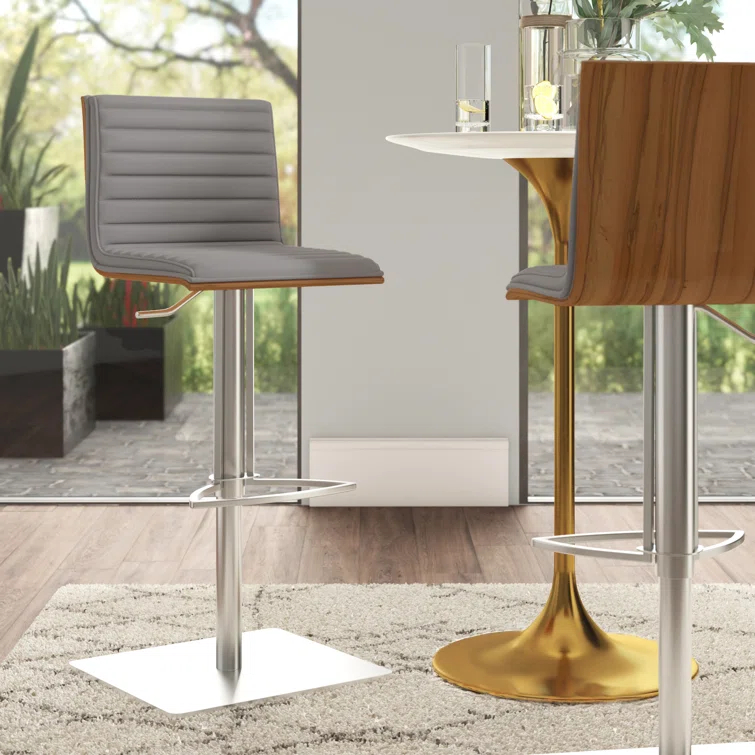 Cafa Adjustable Swivel Walnut Wood and Stainless Steel Metal Bar Stool