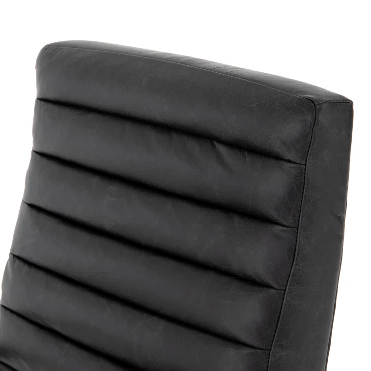 Black Leather Contemporary Conference Chair with Oak Arms