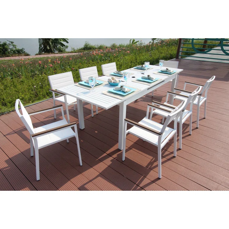 Mantona White 9-Piece Aluminum Outdoor Dining Set with Sling Set in White