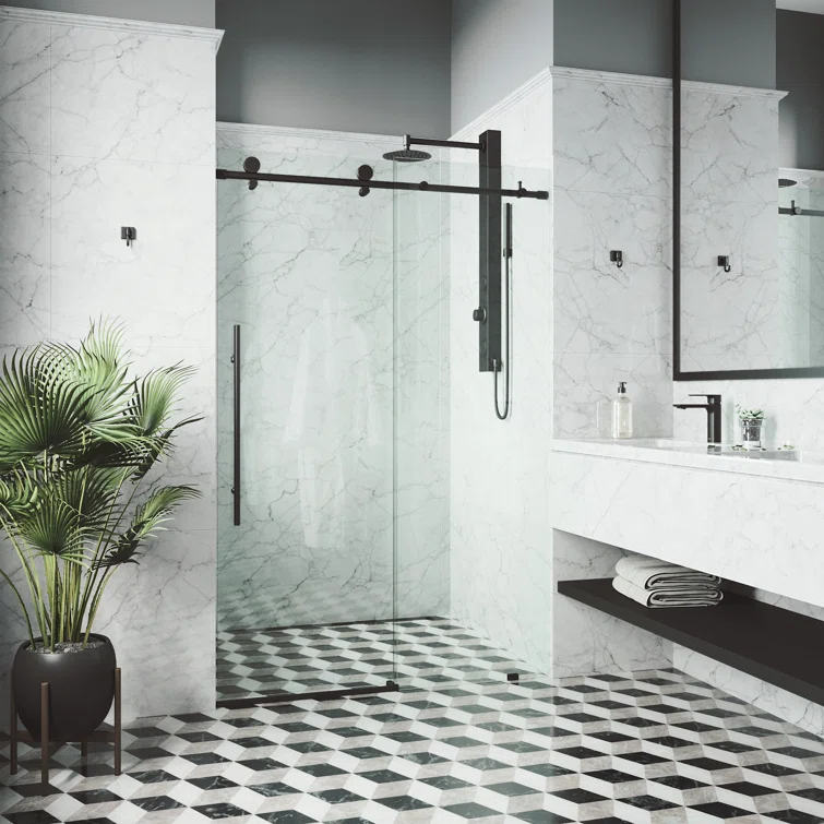 Elan E-Class 44-48" W x 76" H Sliding Frameless Shower Door with 3/8" Clear Glass
