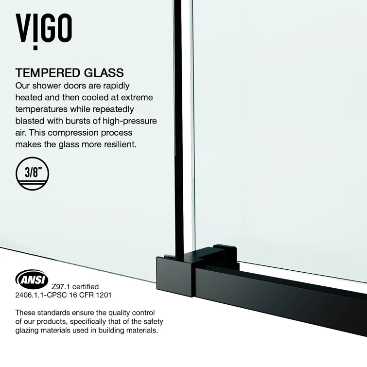 Elan E-Class 68-72" W x 76" H Sliding Frameless Shower Door with 3/8" Clear Glass