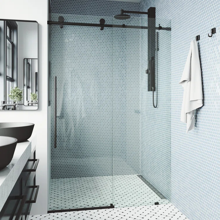 Elan E-Class 56-60" W x 76" H Sliding Frameless Shower Door with 3/8" Clear Glass