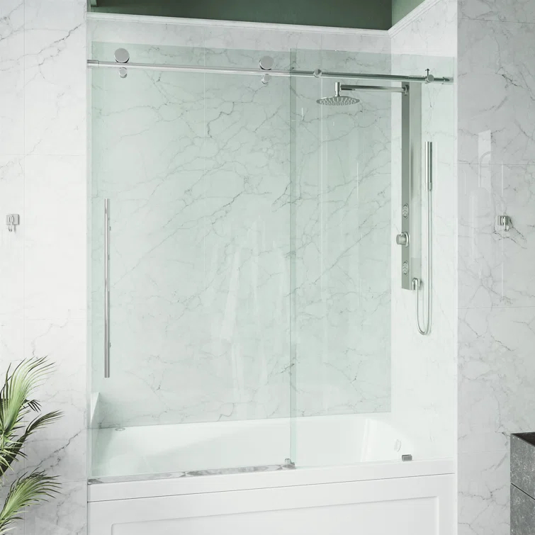 Elan E-Class 56-60" W x 66" H Sliding Frameless Tub Door with 3/8" Clear Glass