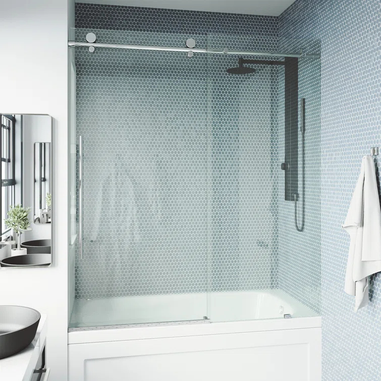 Elan E-Class 56-60" W x 66" H Sliding Frameless Tub Door with 3/8" Clear Glass