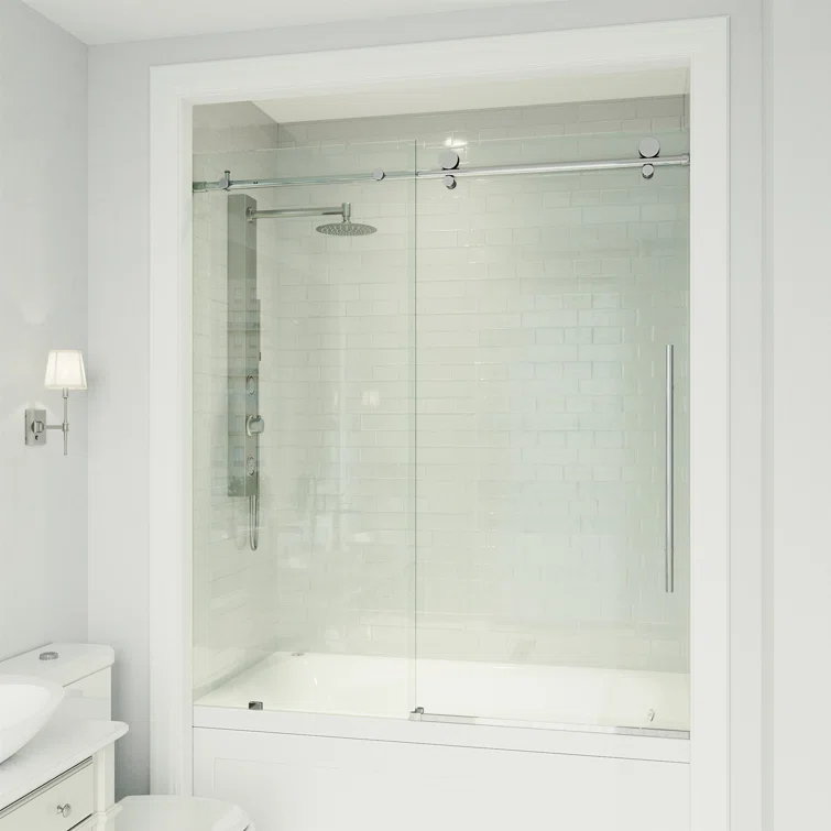 Elan E-Class 56-60" W x 66" H Sliding Frameless Tub Door with 3/8" Clear Glass