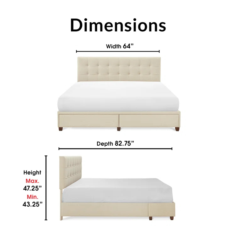 ClickDecor Langston Edmond Storage Bed with Adjustable Height Headboard
