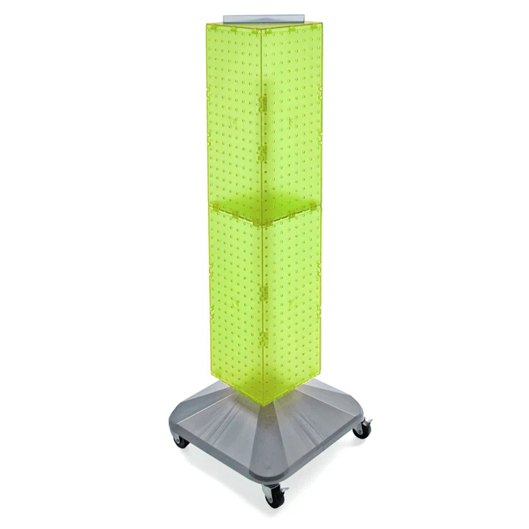 Azar Displays 703388-GRE Four-Sided Pegboard Floor Display on Revolving Wheeled Base. Spinner Rack Tower. Panel Size: 8"W x 40"H