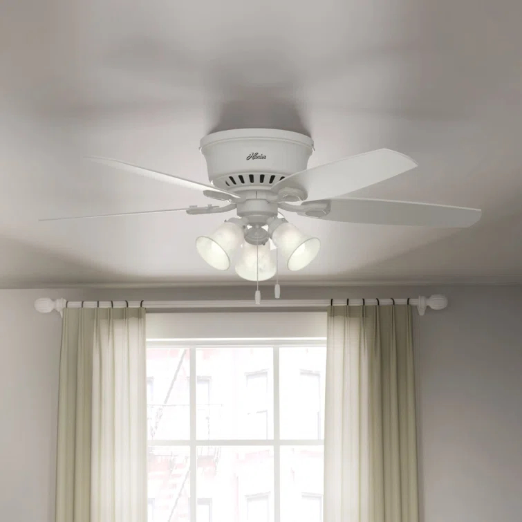Builder Low Profile 52" 5 - Blade Flush Mount Ceiling Fan with Lights and Pull Chains