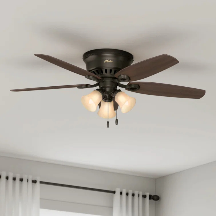 Builder Low Profile 52" 5 - Blade Flush Mount Ceiling Fan with Lights and Pull Chains