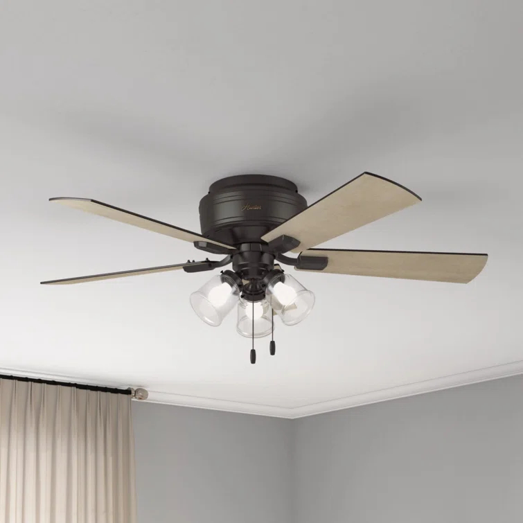 52" Crestfield 5 - Blade Flush Mount Ceiling Fan with Lights and Pull Chains