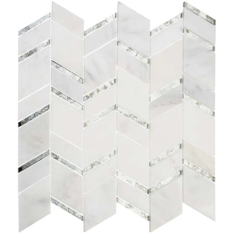 Casia Polished Marble/Porcelain/ Mirrored Glass Chevron Mosaic Kitchen and Bathroom Wall Tile